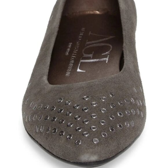 NEW AGL Grey Mist Suede Grommet Flats Pointed Toe Slip On Shoe Nordstrom Minimal - Picture 4 of 11